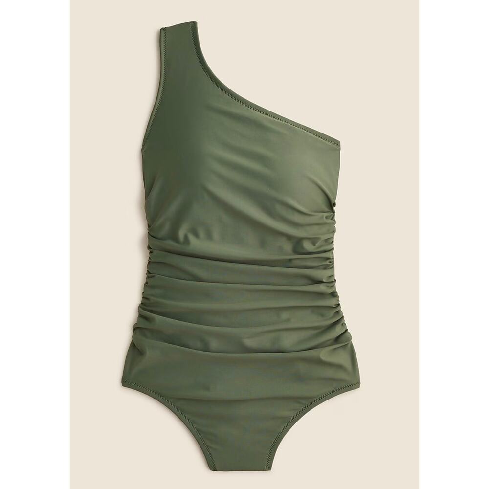 NEW J.Crew Sleek ruched one-shoulder one-piece swimsuit in Cool Cypress BX213